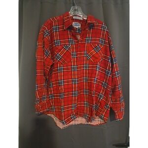 Big Smith Red Plaid Button Up,‎ Men's XL Flannel Shirt, Long Sleeve, 100% Cotton